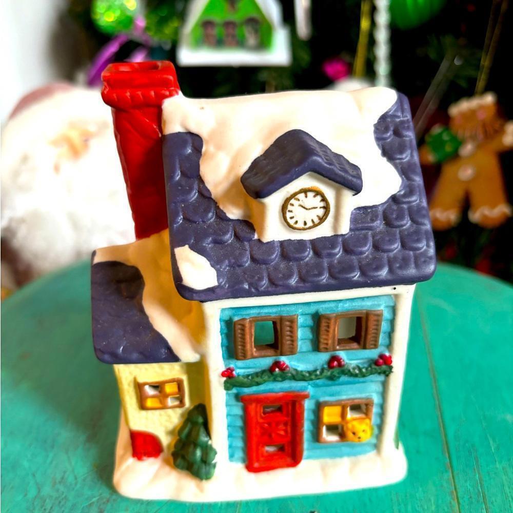 Yves Rocher Blue Ceramic Christmas House Vintage